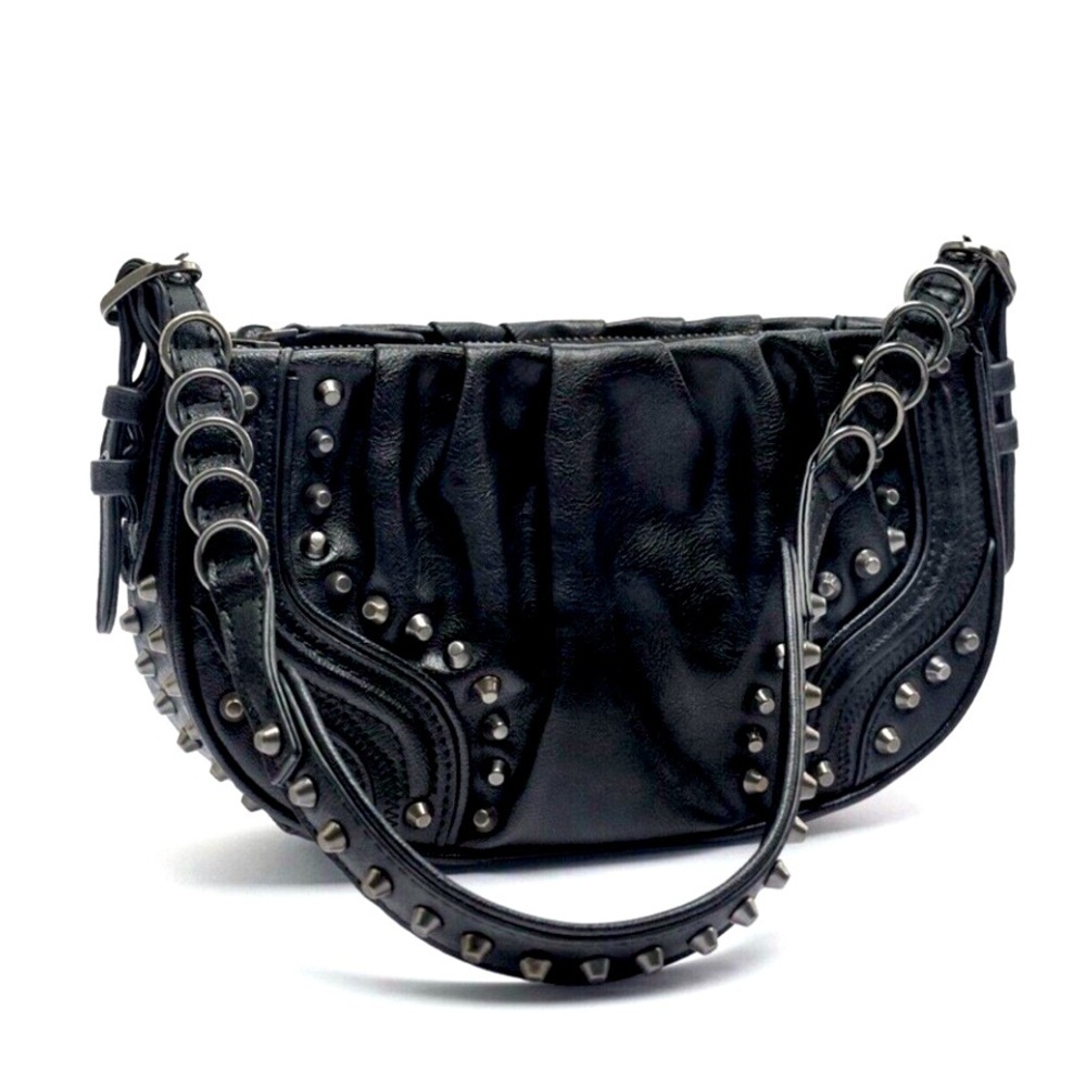 ‼️SOLD‼️ZARA BLACK POLYURETHANE STUDDED SHOULDER BAG. - Picture 4 of 9